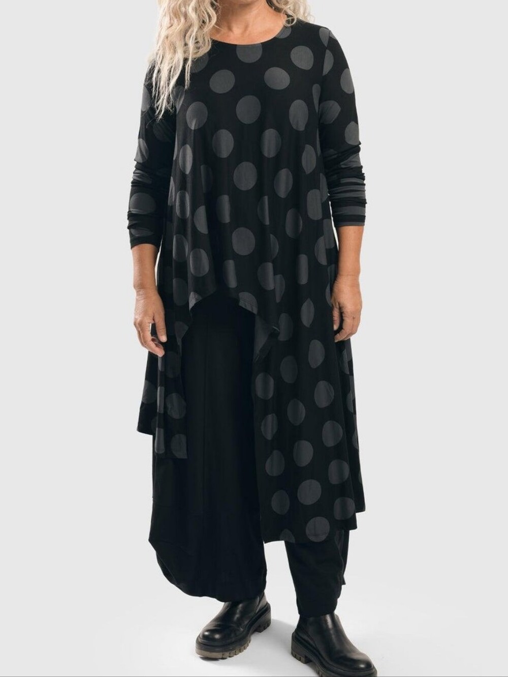 Alembika Dot Hi Lo Black Grey Tunic Top Size 3 10 / 12 - Picture 2 of 16